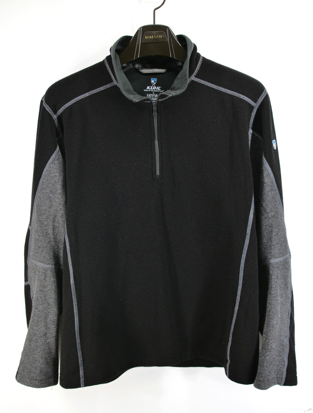 KUHL Kashmira Black & Gray Fleece Lined 1/4 Zip Mock Neck Sweater Pullover L